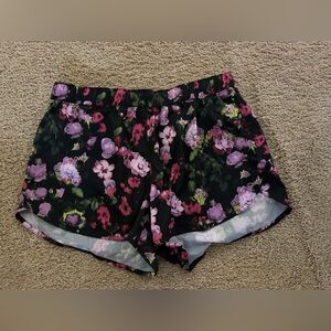 Floral Print Black Shorts.